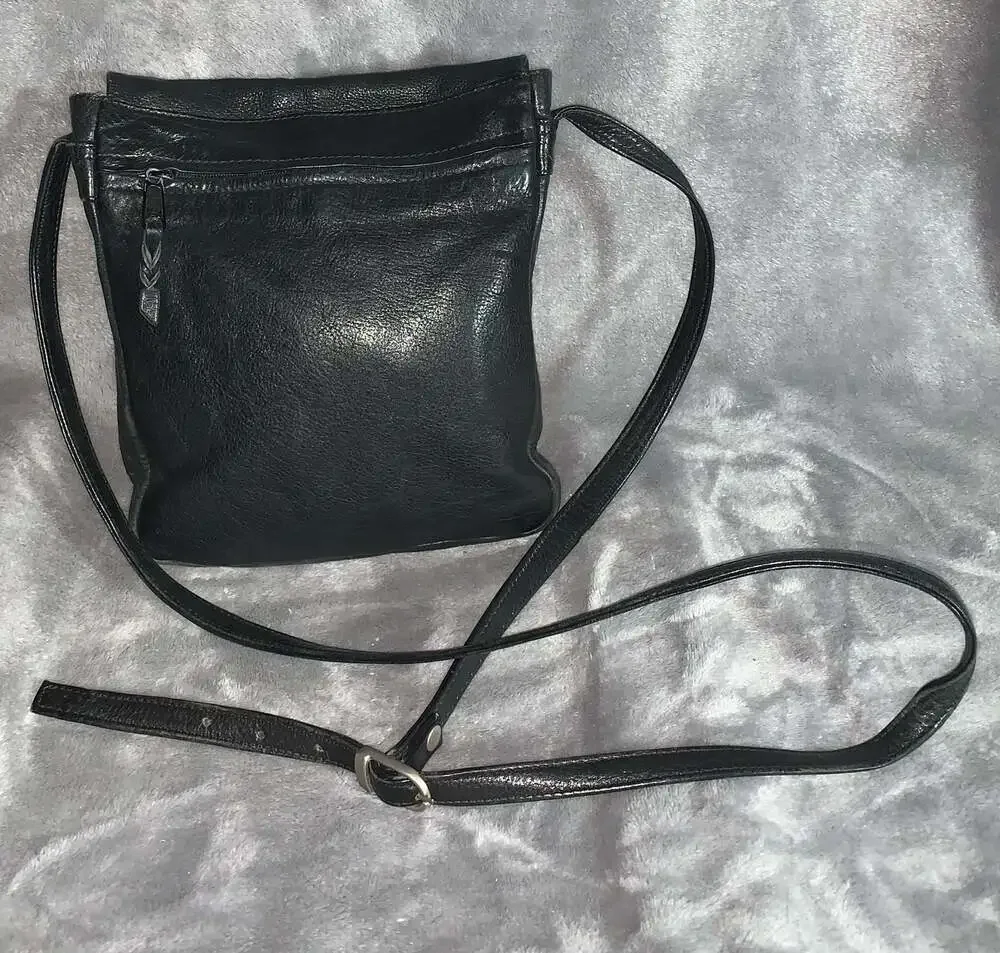 Black Leather Messenger Bag, Flap Over